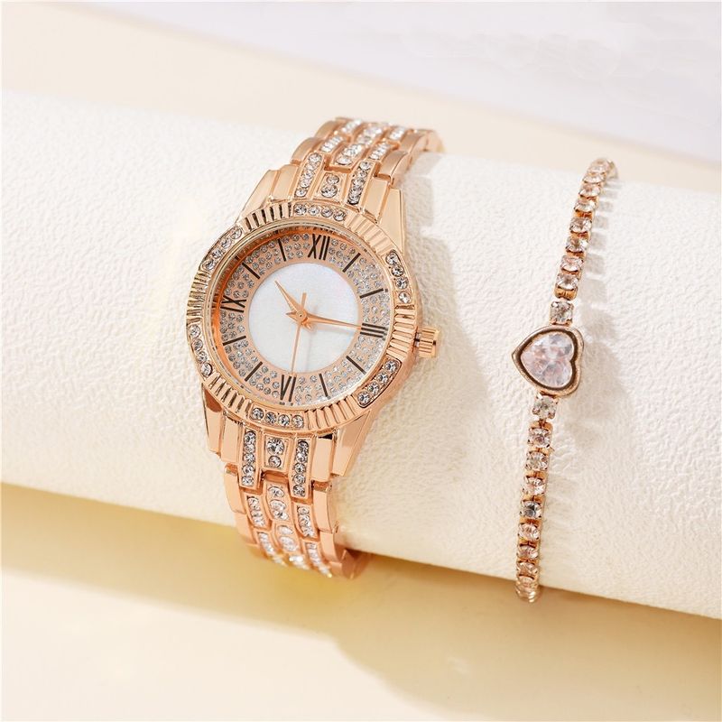 Diamanten besëtzt Damen réimesche Stol Rimm Luxus Moud Kaddoskëscht Auer Bracelet zweedeeleg Quartz Auer_voghion.com