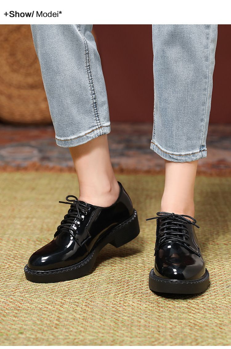 Britesch Schnürschong mat ronne Kapp an déckem Absatz Hierscht glänzend kleng Liederschong_voghion.com