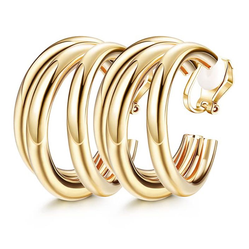 1 par de brincos de argola redondos geométricos e grossos, dourados, para mulheres e meninas, sem piercing_voghion.com