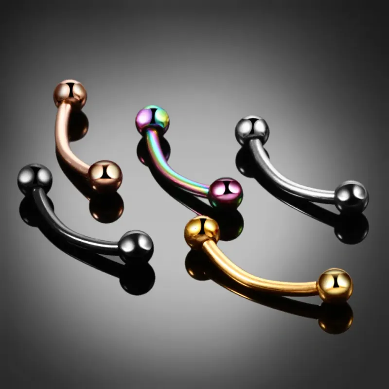 Labret Lip Piercing Jewelry 10Pcs Eyebrow Banana Piercings Snake Eye Tongue Rings Curved Barbell Daith Helix Earring_voghion.com