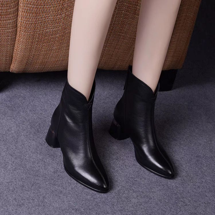2024 nuove donne basse con tacchi alti in morbida pelle spessa, scarpe in cotone morbido per le donne autunnali e invernali, Martin appuntite_voghion.com