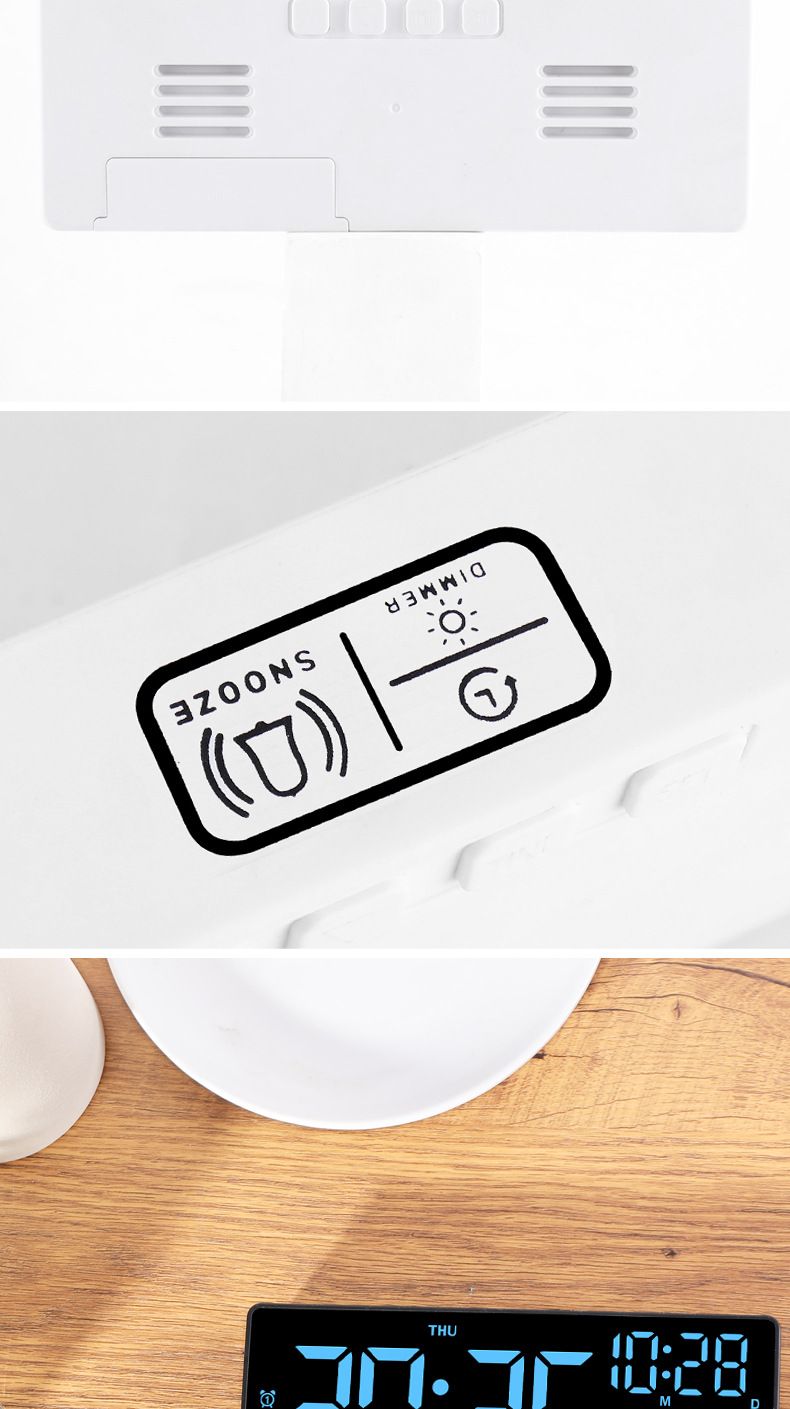 Specchio digitale per la temperatura, LED, batteria, spina, doppio uso, calendario perpetuo, sveglia multifunzione_voghion.com