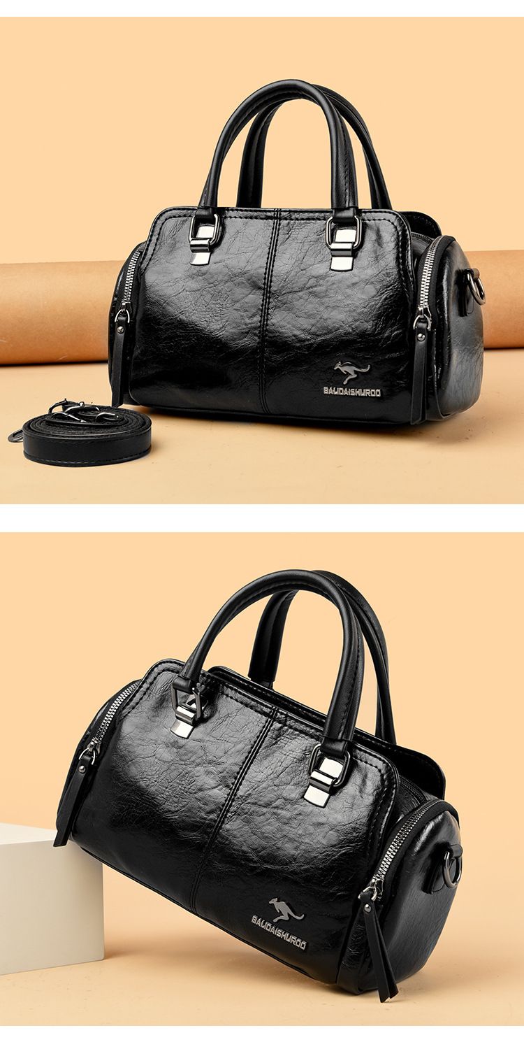 Women's Bag New Fashion Retro Versatile Contrasting Color Boston Pillow Bag Soft Leather Hand-held Large Capacity Mother Bag_voghion.com