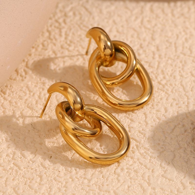 Damenschmuck Mode Nischenpersönlichkeit Ohrringe Edelstahl vergoldet K Gold Französisch O-förmige gewundene geometrische Ohrringe_voghion.com