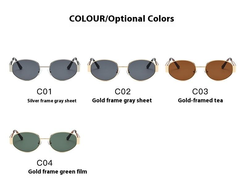Retro New Small Frame Fashion Sunglasses Hong Kong Style Wear and Match Travel Sunglasses Full Frame Casual Elliptical Frame Glasses_voghion.com