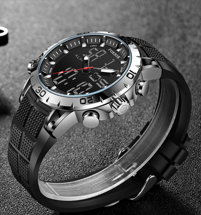 FOXBOX FB0006 – uus multifunktsionaalne kahe ekraaniga kvartselektrooniline liikumise helendav nädala kalender spordikell_voghion.com