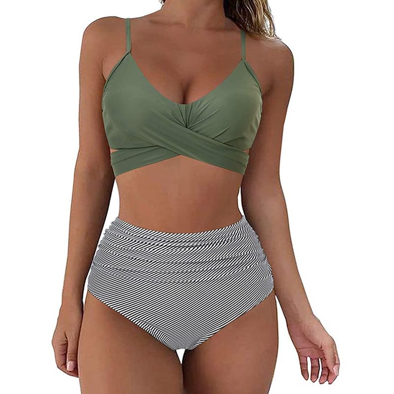 Maillot de bain deux pièces imprimé, Sexy, cravate croisée, taille haute, fendu, pour femmes, nouvelle collection 2024_voghion.com