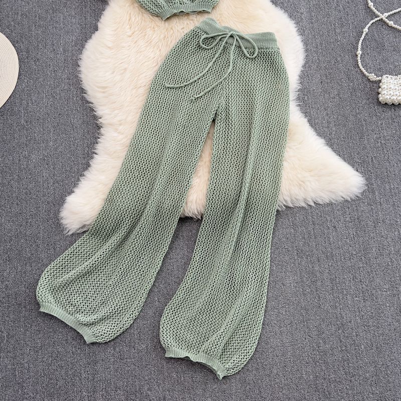 Ženska oblačila Praznična moda vroče dekle, poševni ovratnik, kratek top z odprtimi rameni, dvodelna obleka, visok pas, votle pletene pajkice, poletje_voghion.com