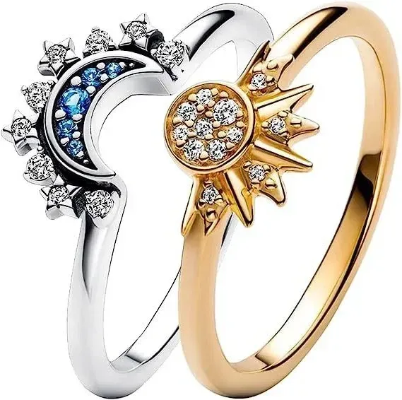Nuovo anello di cristallo blu celeste scintillante con luna, sole e stella per donna, elegante e alla moda, fascia impilabile per le dita, regalo per feste_voghion.com