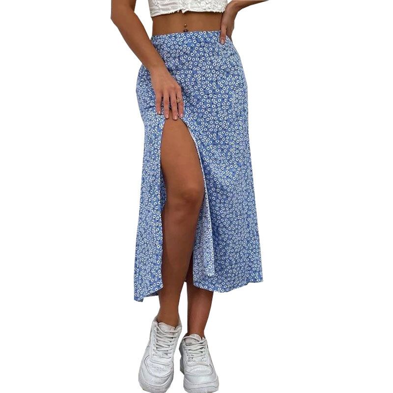 Women's Clothing Floral Skirt Slit A Line Hip Wrapped Long Skirt_voghion.com