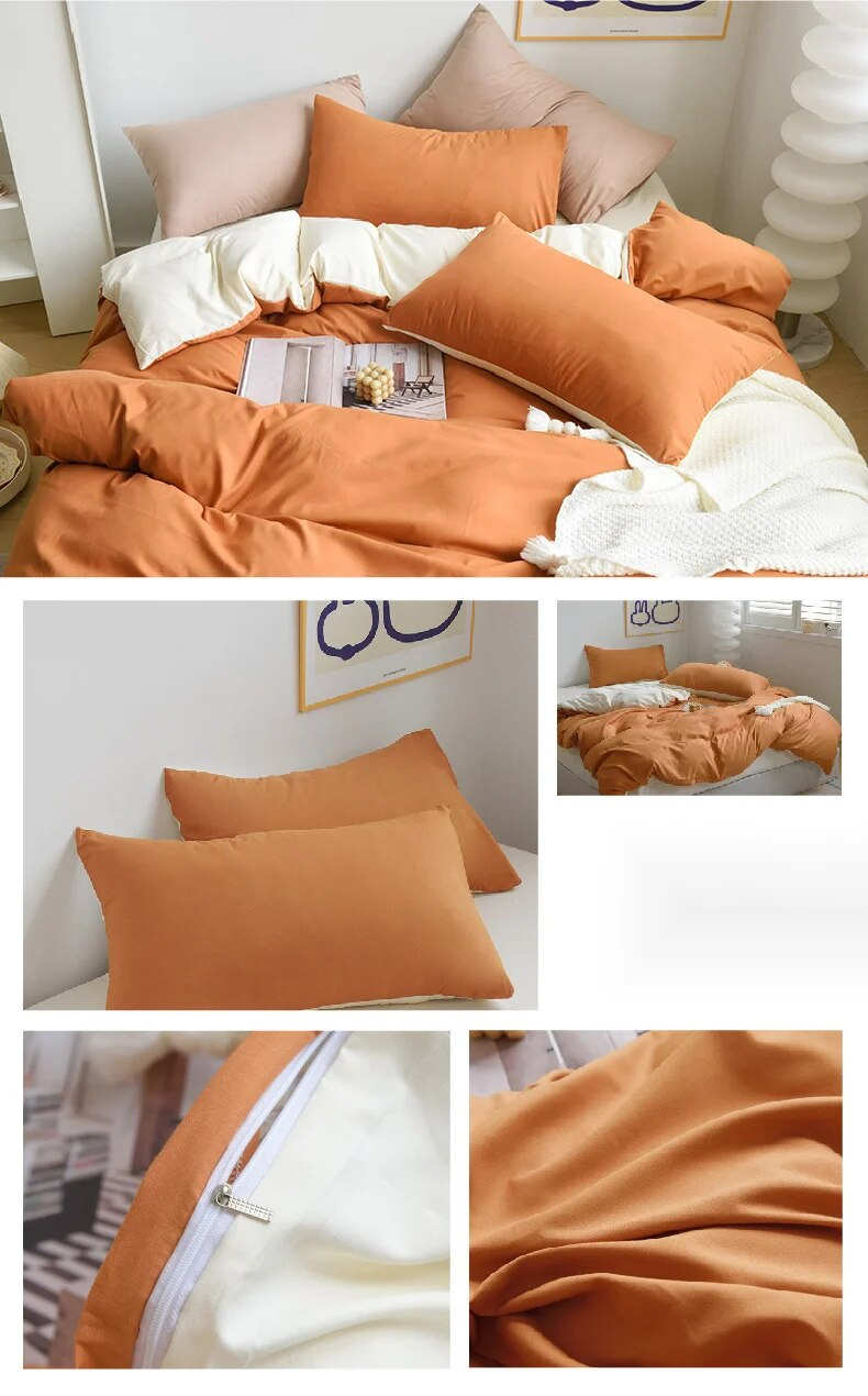 Vierteiliges Set in Unifarbe, Bettlakenbezug mit Frühlingsfrost, dicke Bettwäsche, einfacher, kleiner und frischer Bettbezug_voghion.com