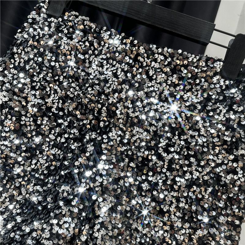 Autumn New Full Sequin Shiny Heavy Zipper Nightclub Socialite Three-Quarter Shorts Hot Pants For Women_voghion.com
