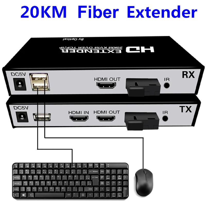 Trasmettitore video estensore USB KVM in fibra ottica HDMI da 20 km, ricevitore HDMI Loop su cavo in fibra SC per PS4 PS5 DVD PC al monitor TV_voghion.com