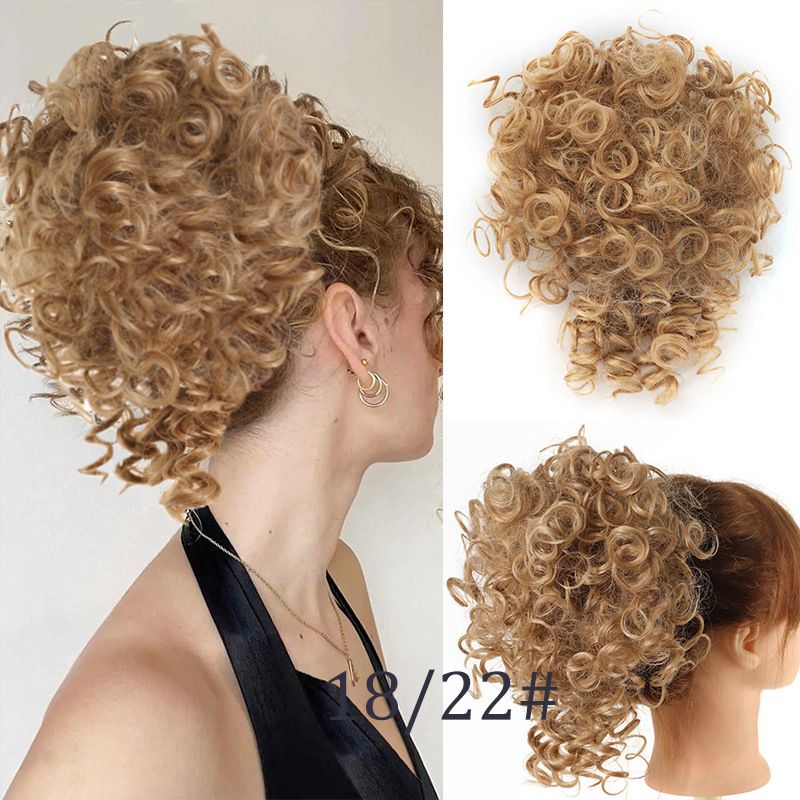 Lockiger, gewellter Dutt, Zugseil, Chemiefaser, synthetische Perückenverlängerung, chaotischer Dutt, Haar-Accessoires, flauschige Perückentasche_voghion.com