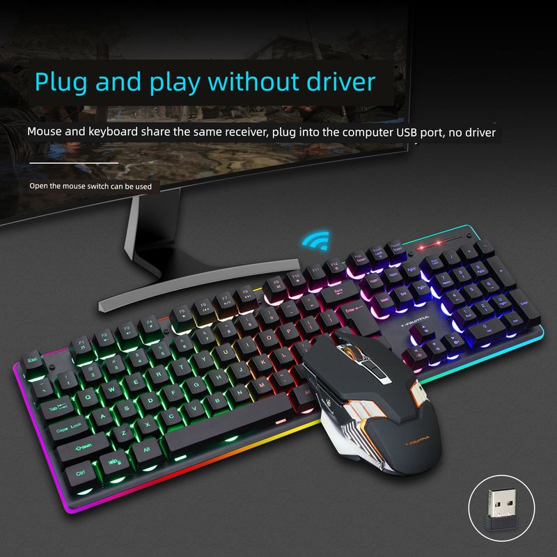 Yunguoguo Km99 Office Gaming i bezprzewodowa klawiatura z podświetleniem do ładowania dla graczy Myszka_voghion.com