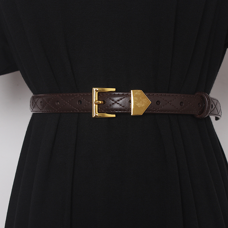 Novo žensko vsestransko okrasno krilo, pas za hlače z diamantno karirasto stisnjeno črto, majhna kvadratna zaponka, trikotnik in obroček_voghion.com