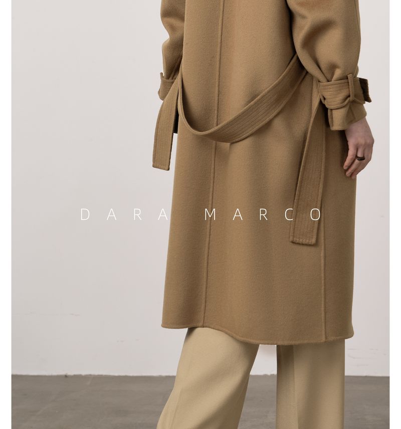 Trench double-face di lusso in misto cashmere e seta per donna – Elegante design con spalle scese, cappotto lungo aderente con drappeggio lusinghiero_voghion.com