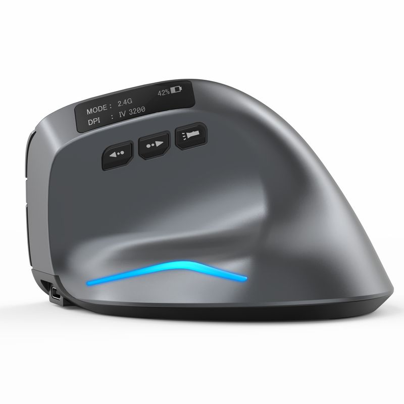 Mouse da gioco ergonomico silenzioso ZELOTES F-26C verticale 2.4G wireless Bluetooth con schermo LED da 3200 DPI per PC_voghion.com