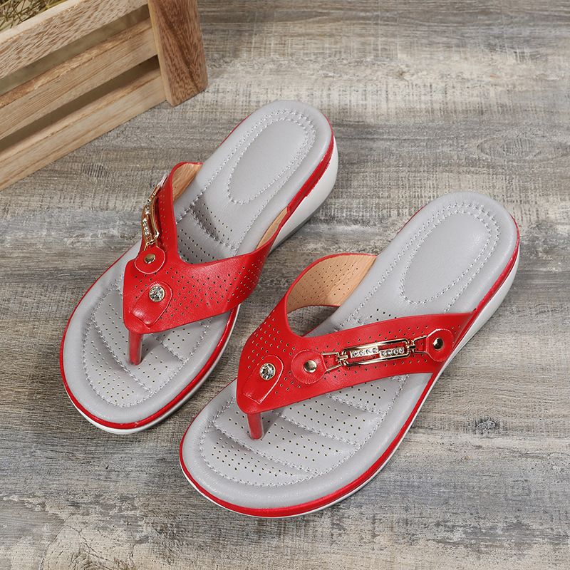 Strandsandalen mit Metallschnalle, Damen-Keilabsatz, modische, lässige Damen-Sandalen_voghion.com