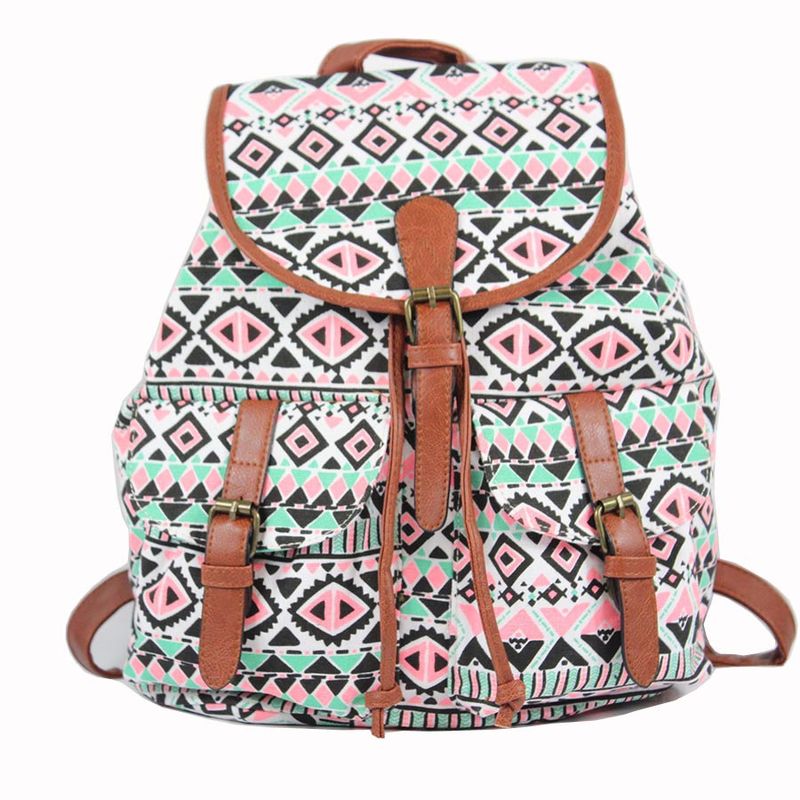 Summer and autumn women's casual backpack printed canvas schoolbag_voghion.com