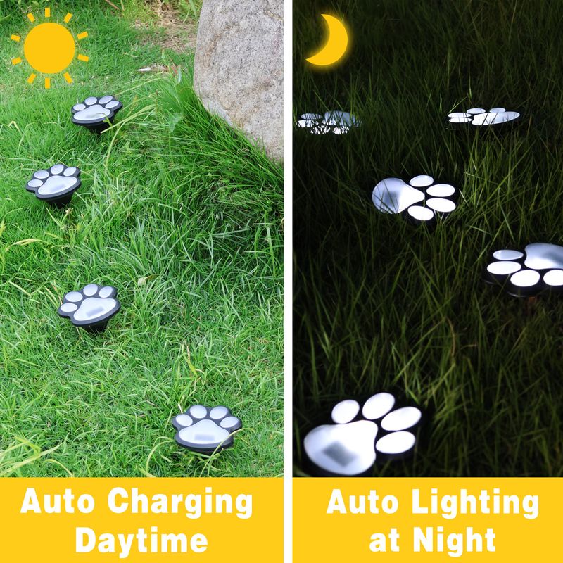 Solar Powered Cat Paw Garden Lights, Waterproof Outdoor Decorative Lighting For Yard, Pathway, Patio, Warm White/Color Changing LED_voghion.com