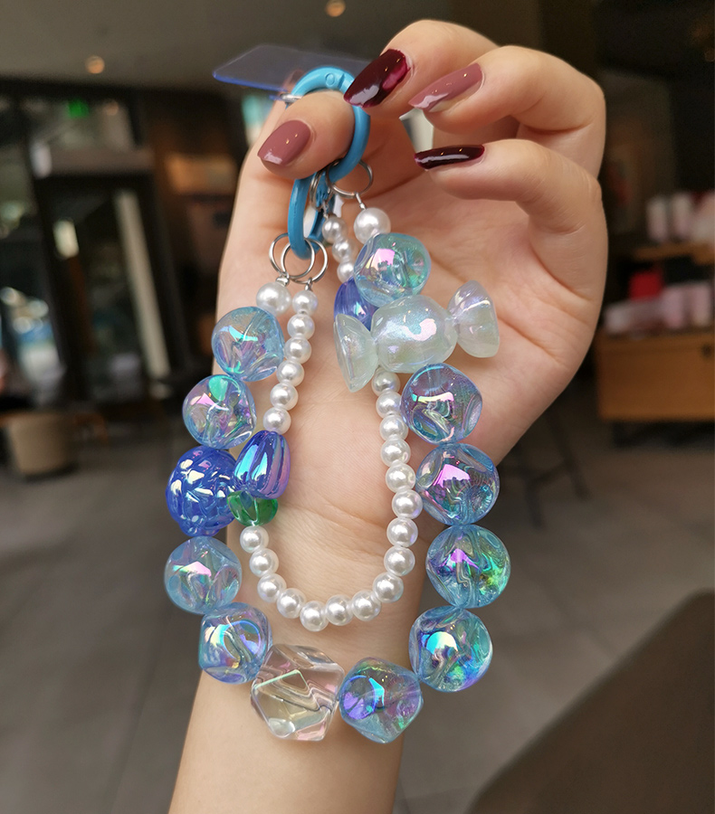Mobile Phone Strap Wrist Chain Colorful Round Beads Handmade Pearl Beaded Pendant Short Phone Case Universal Anti Loss_voghion.com