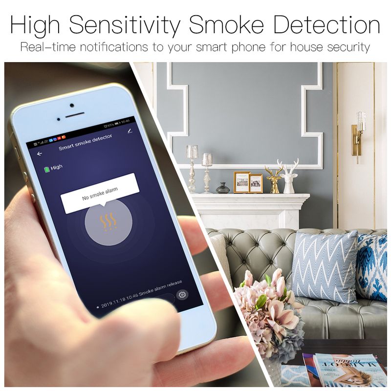 WiFi Smart Fire Alarm Sensor Detector Home Security System Battery-powered Alarm Wireless Smart Life Tuya App Control_voghion.com