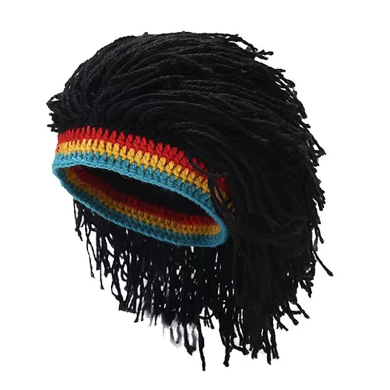 Agite la misma peluca, gorro de lana, reggae, trenza sucia, gorro de punto cálido europeo y americano, divertido, agita el tono, personalidad_voghion.com