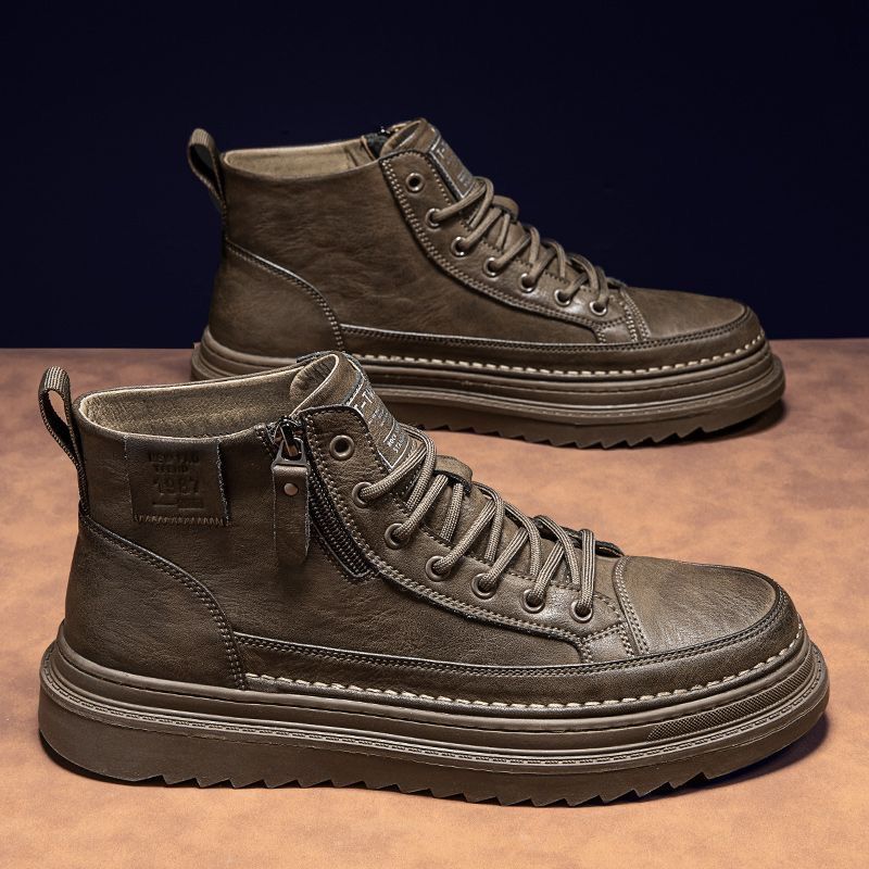 European Warm Series Autumn New High-top Martin Boots Men's Trendy Versatile Non-slip Wear-resistant Casual Leather Work Shoes_voghion.com