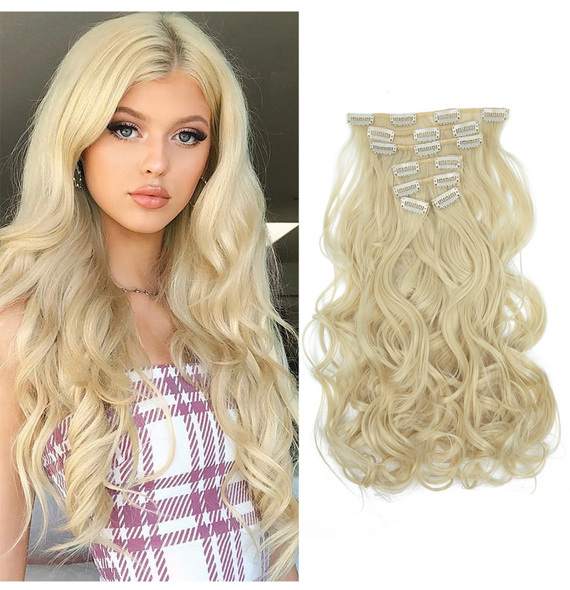 16 darabos műhaj paróka szett, női hosszú göndör haj, magas hőmérsékletű matt selyem póthaj_voghion.com