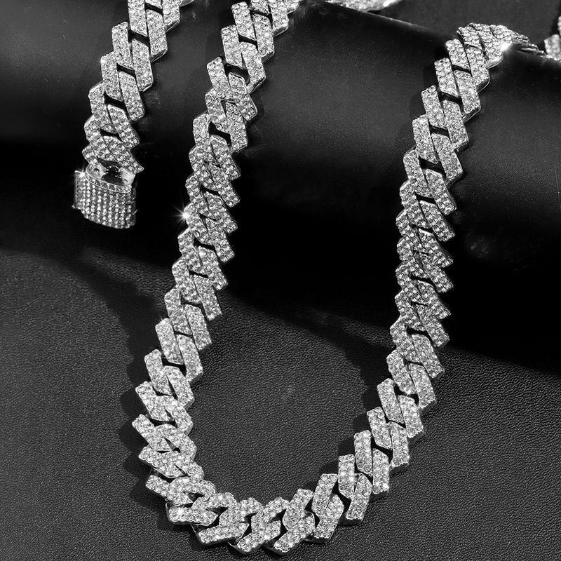 2025 New Arrivals Hip Hop 14MM Prong Link Necklace & Bracelet Iced Out Bling Cuban Chain Rhinestone Chains For Men Punk Rapper Jewelry_voghion.com