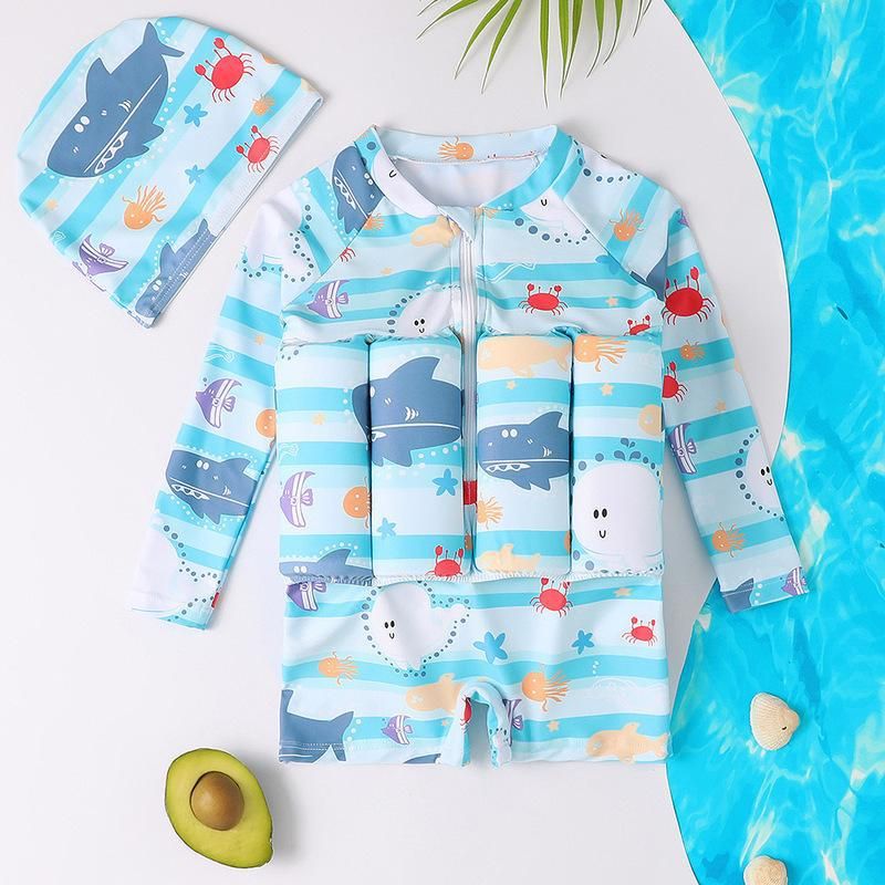 Maillot de bain une pièce à manches longues pour bébé, protection solaire, gilet flottant, pour le surf_voghion.com