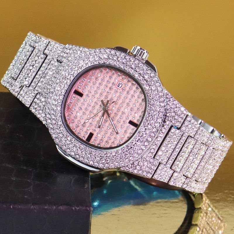 Orologio Hip Hop con diamanti, orologio con cielo stellato e calendario, orologio al quarzo, orologio Hip Hop con diamanti_voghion.com