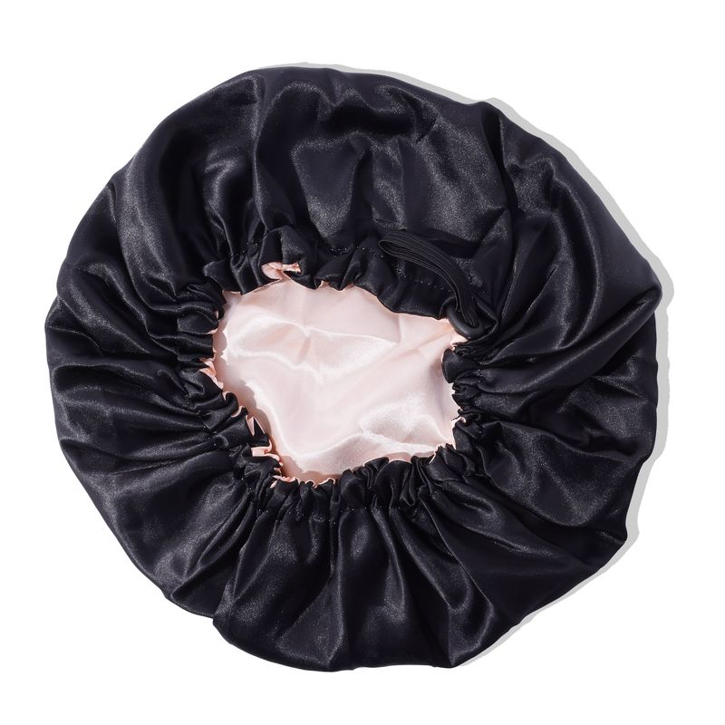 Cuffia da notte reversibile in raso - Protezione per capelli bifacciale con chiusura a bottone alla moda per donna_voghion.com