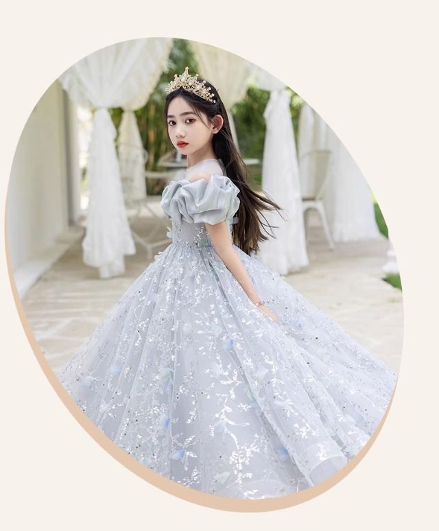 Abito da sera grigio argento per bambina - Elegante abito da principessa per compleanni e occasioni speciali_voghion.com
