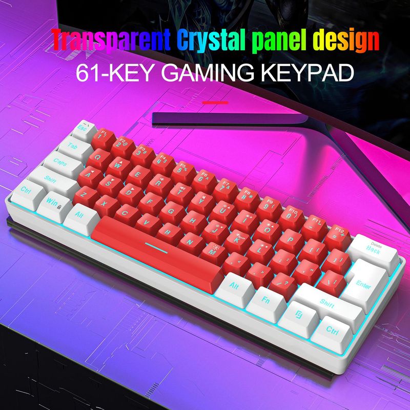 Neues Dünnschicht-Design mit 61 Tasten in Weiß-Rot, Mini-Spieletastatur mit einfachem mechanischem Gefühl, geeignet für Laptops und Desktops_voghion.com