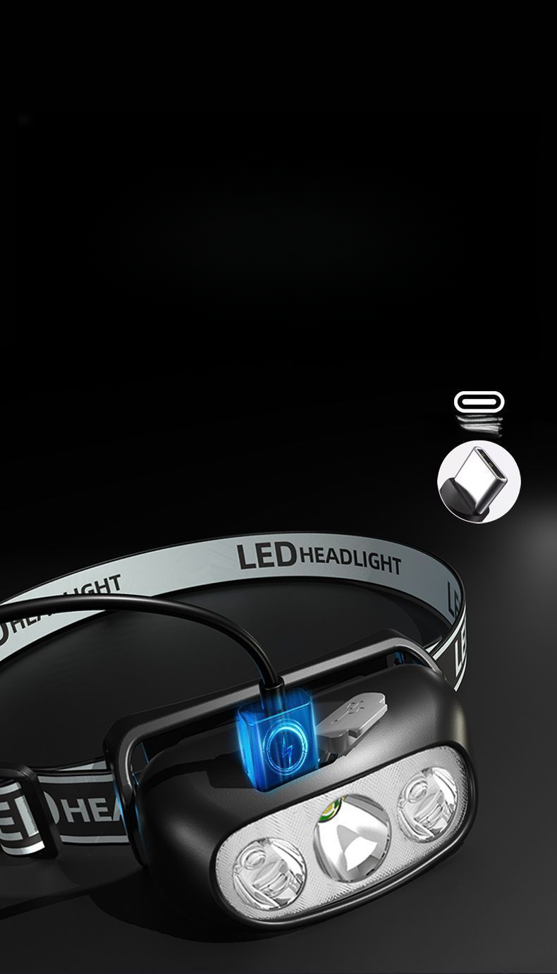 Lampada frontale ad alta luminosità, batteria a lunga durata, speciale per la pesca, sensore ultraleggero, LED, ricaricabile, portatile, da montare sulla testa._voghion.com