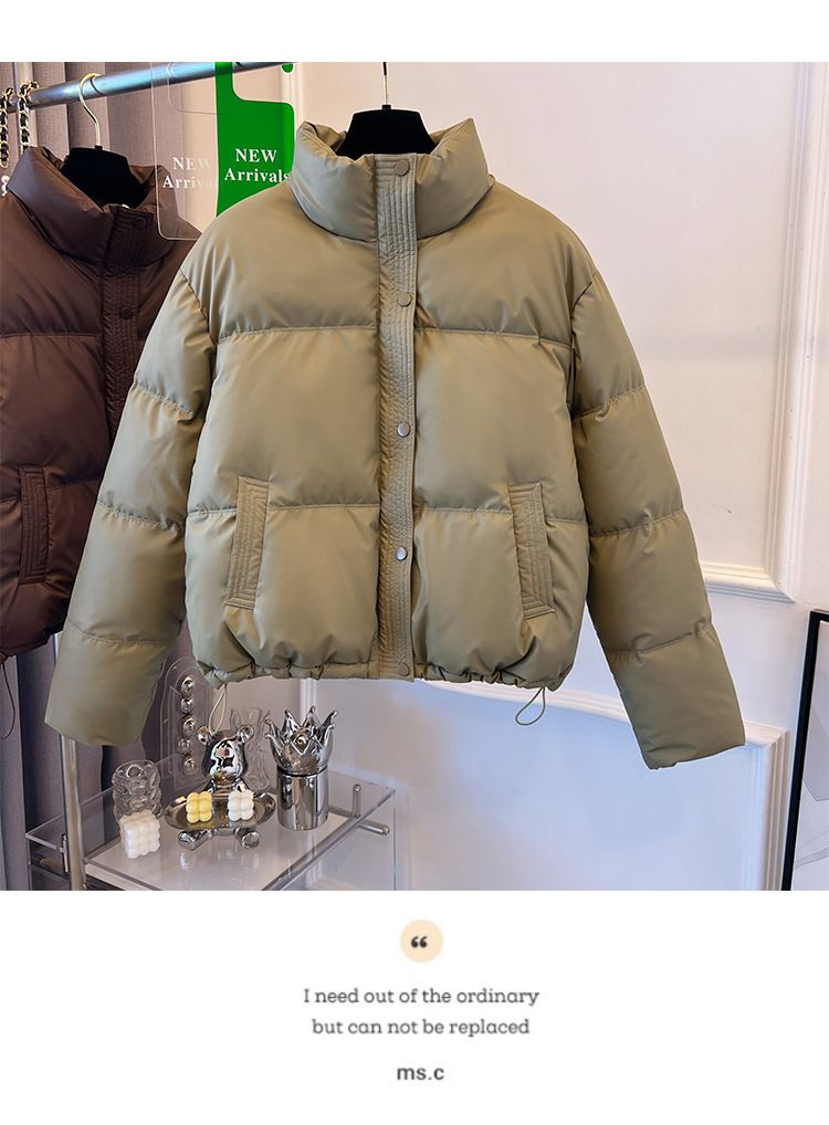 Dameskleding Koreaanse versie korte opstaande kraag kleine winterjassen katoenen jas voor dames eenvoudige losse versie rits pufferjack effen kleur_voghion.com