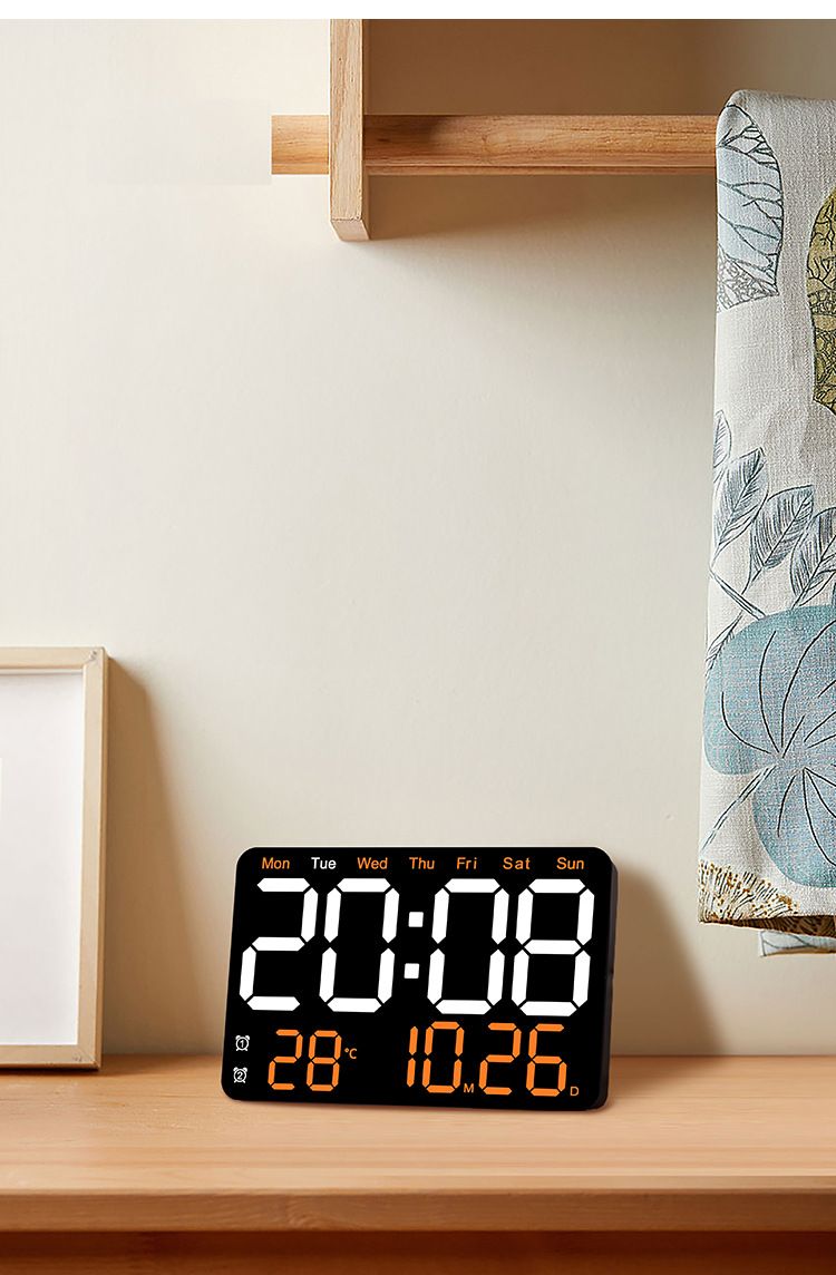 Moderno orologio da parete digitale a LED con ampio display, temperatura, calendario e giorno della settimana - Funzionamento silenzioso, diverse opzioni di colore_voghion.com