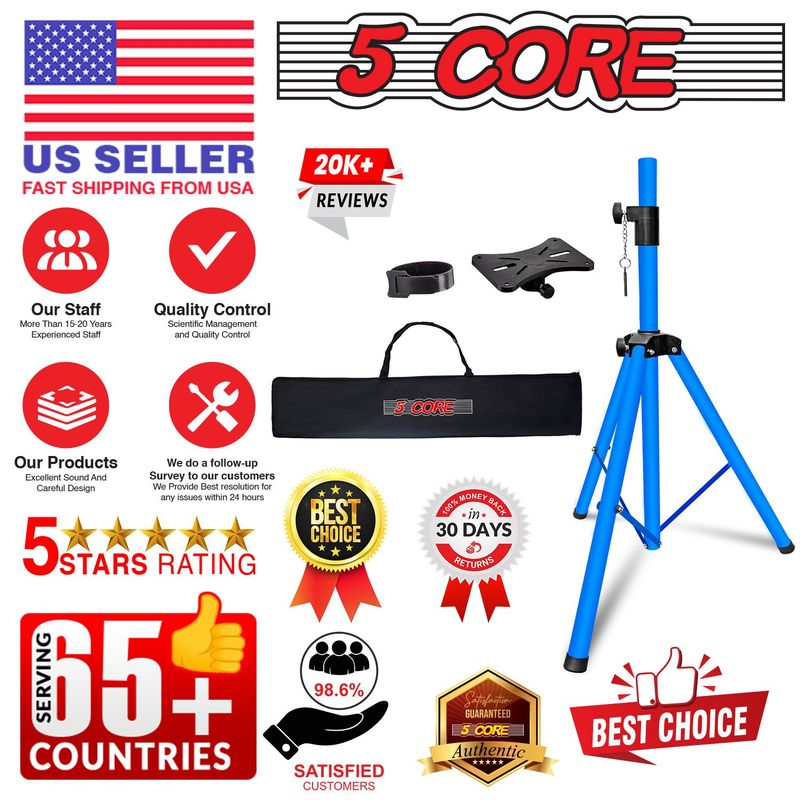 5 Core Speaker Stand Tripod Pair Floor Adjustable Up To 48 Inch DJ Studio Monitor Stands Short Pole Mount - SS HD 2PK SKY BLU 4FT BAG_voghion.com