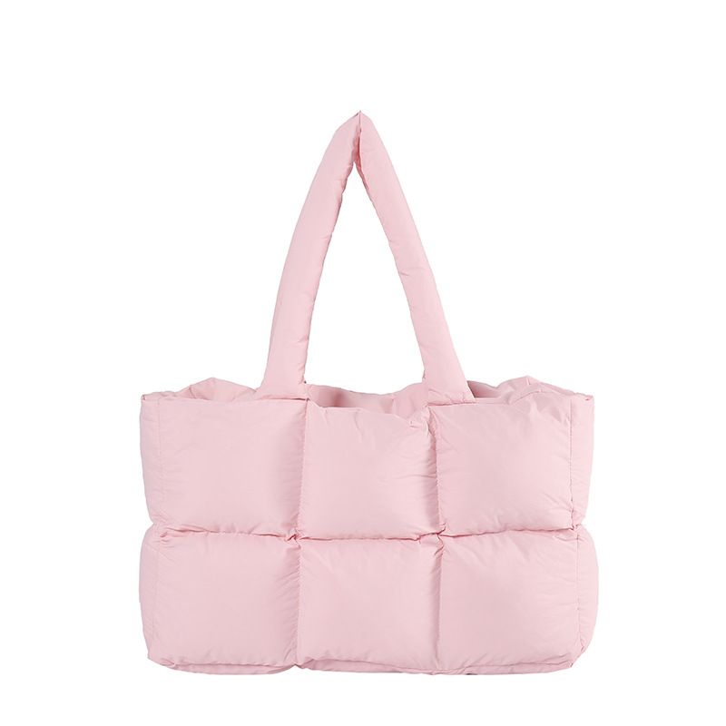 Borsa a tracolla singola, capiente, morbida e calda, in piumino quadrato, da donna, in tessuto nuvola_voghion.com