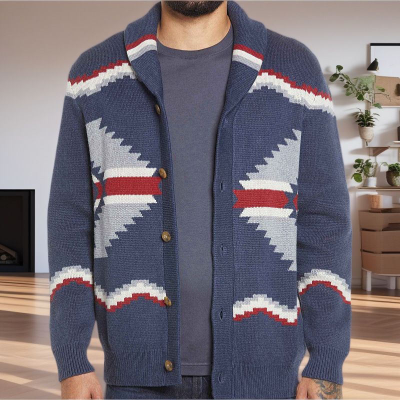 Klassischer Herren-Strickpullover mit geometrischem Jacquardmuster und Stehkragen im Vintage-Stil, Modell SY0044_voghion.com