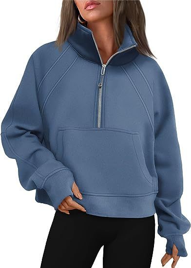 Felpa in pile con foro per il pollice, collo alto e mezza zip da donna Lulu Yoga Wear 2025_voghion.com