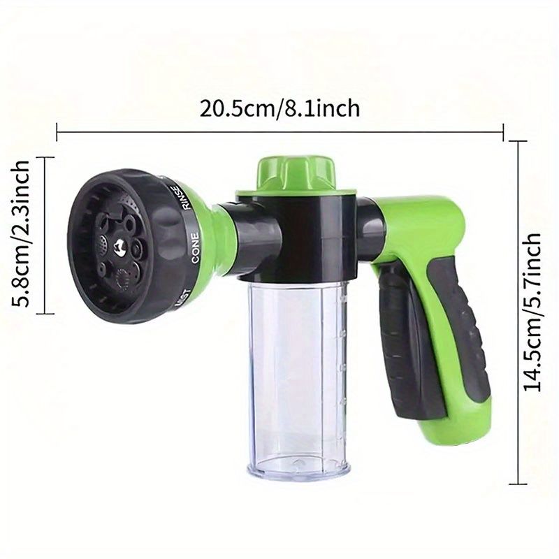 Ein Set aus einziehbarem Gartenschlauch aus Gummi mit US-Standard-3/4-Zoll-Anschlüssen und einer Hochdruck-Wasserpistolendüse._voghion.com