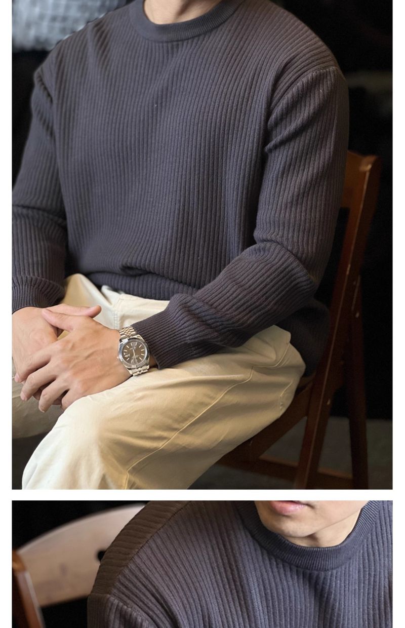 Men's Vertical Striped Knit Sweater - Casual Long Sleeve Crewneck Pullover For Autumn & Winter_voghion.com