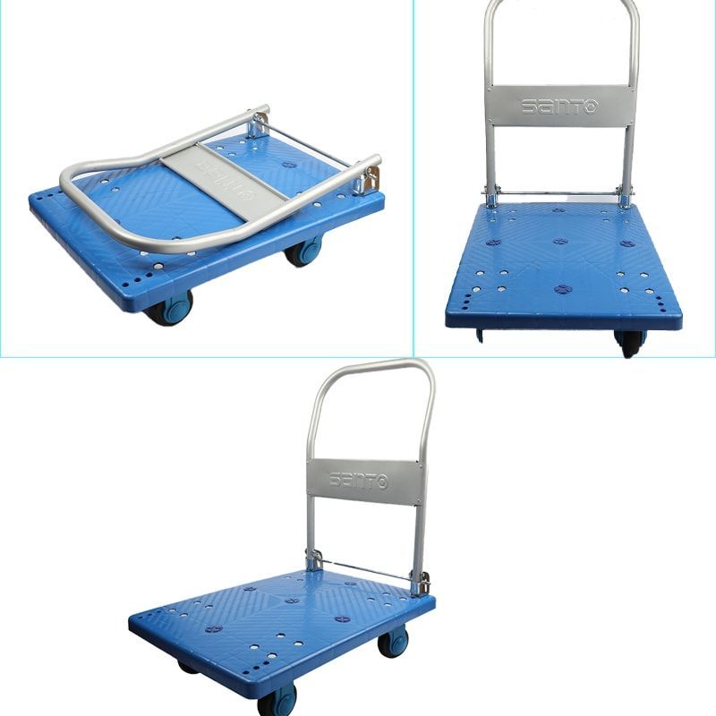 1pc Heavy Duty Metal Hand Truck With Ultra Silent Rubber Wheels, Foldable Flatbed Trolley Cart For Warehouse, Grocery, And Office Use_voghion.com