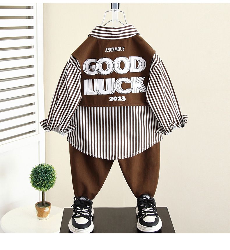 Ensemble chemise d'automne pour garçons, chemise rayée pour enfants, ensemble deux pièces de vêtements pour bébés Luffie_voghion.com