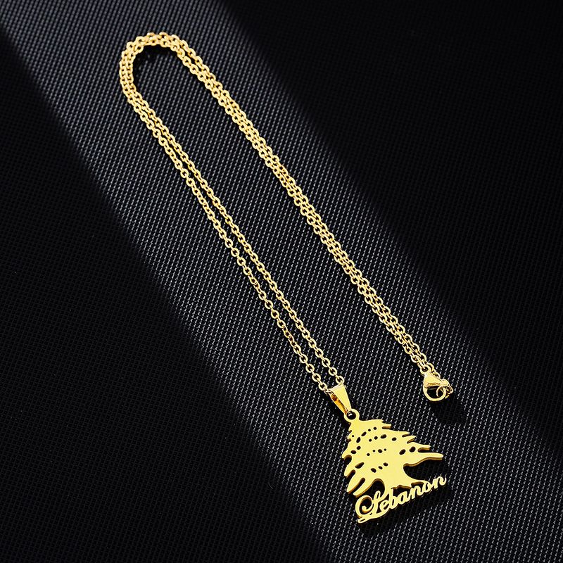 Vendita calda Acciaio al titanio Libano Emblema nazionale Mappa Collana con pendente Libano Collana di coppia in acciaio al titanio lucido di moda_voghion.com