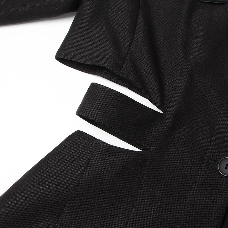 Roupas femininas Design de cintura alta reveladora comprimento médio terno sem costas 2024 novo decote em V manga comprida emenda terno de botão único_voghion.com