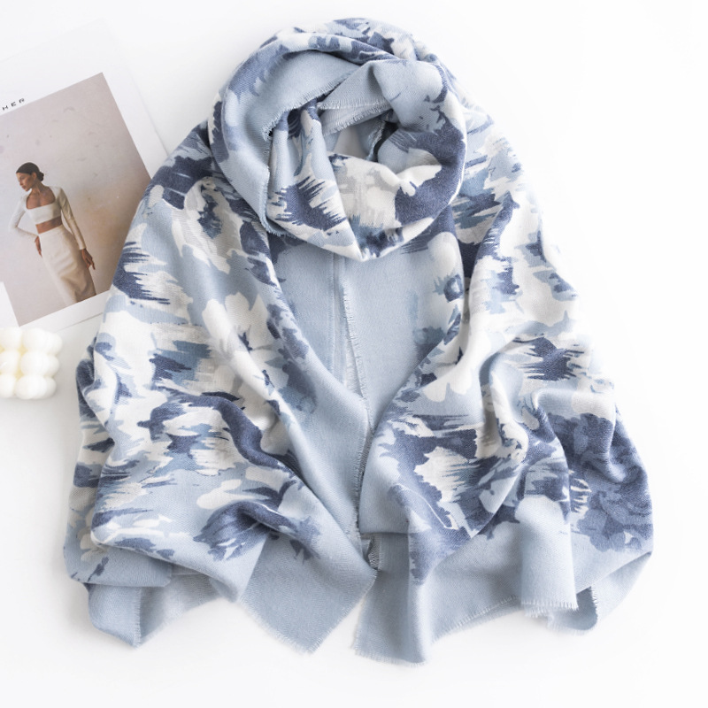 Ethnic style rose print scarf imitation cashmere scarf female literary retro shawl warm scarf_voghion.com